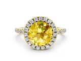 Yellow gold Round Cut Halo Round Diamond Pavé Band Four-Prong Ring