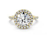 Yellow gold Round Cut Halo Round Diamond Pavé Band Four-Prong Ring