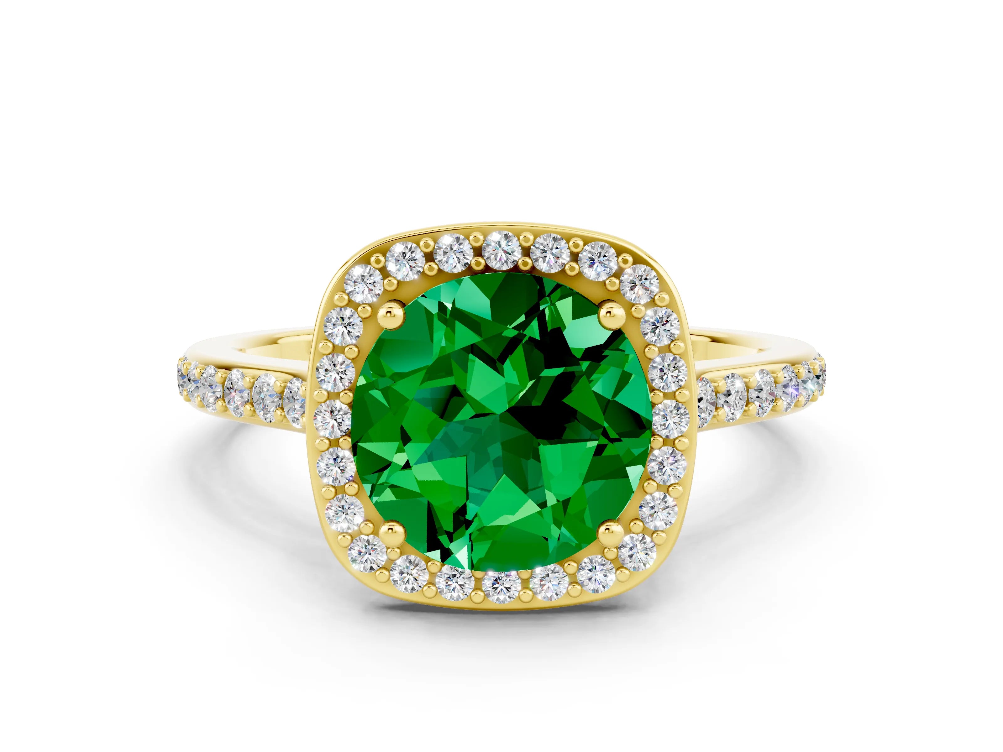 Yellow gold Round Cut Halo Round Diamond Pavé Band with Four-Prong Setting