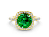 Yellow gold Round Cut Halo Round Diamond Pavé Band with Four-Prong Setting