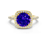 Yellow gold Round Cut Halo Round Diamond Pavé Band with Four-Prong Setting
