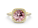 Yellow gold Round Cut Halo Round Diamond Pavé Band with Four-Prong Setting