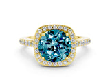 Yellow gold Round Cut Halo Round Diamond Pavé Band with Four-Prong Setting
