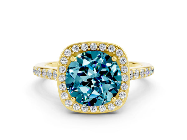 Yellow gold Round Cut Halo Round Diamond Pavé Band with Four-Prong Setting
