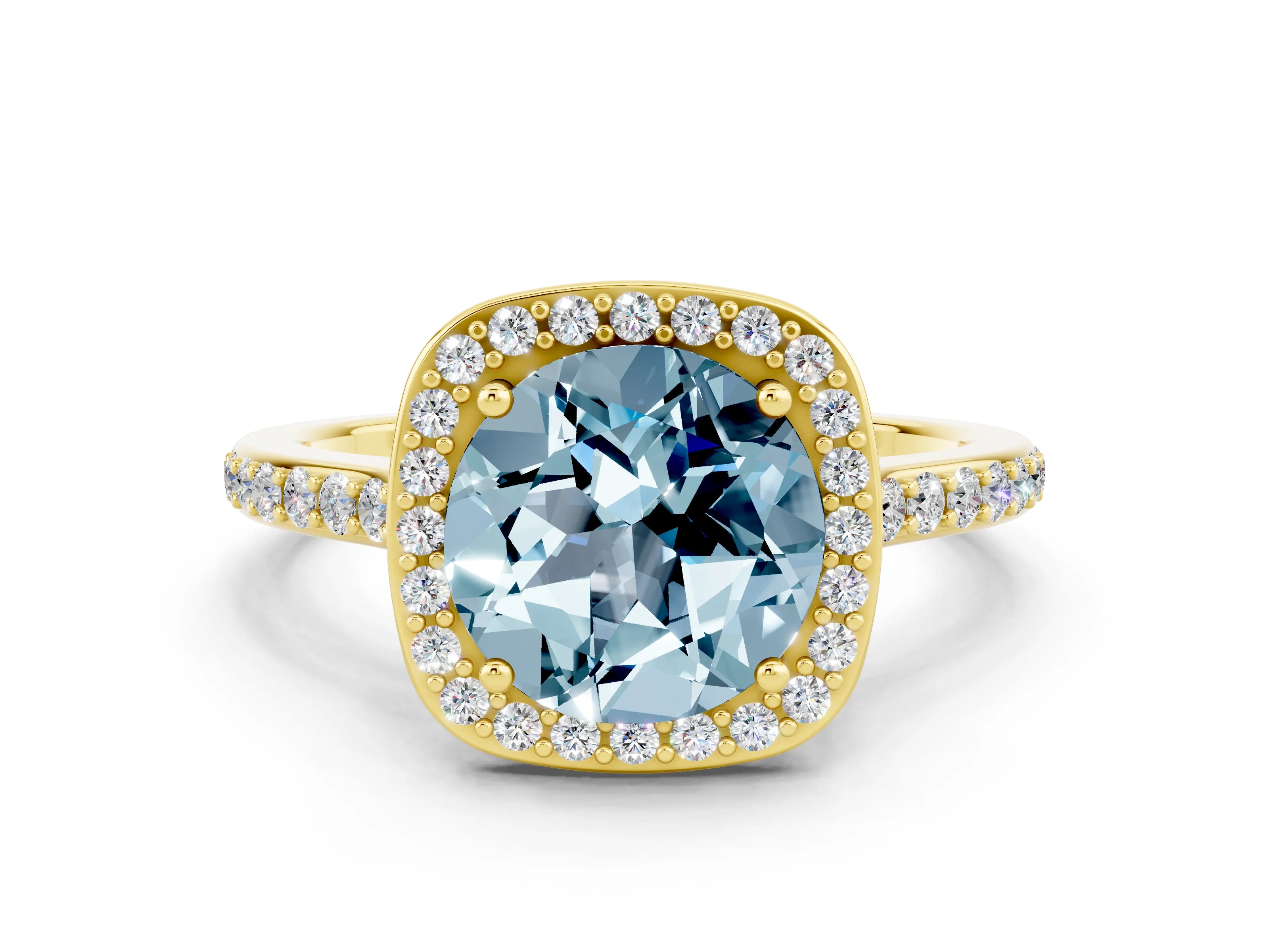 Yellow gold Round Cut Halo Round Diamond Pavé Band with Four-Prong Setting