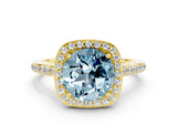 Yellow gold Round Cut Halo Round Diamond Pavé Band with Four-Prong Setting