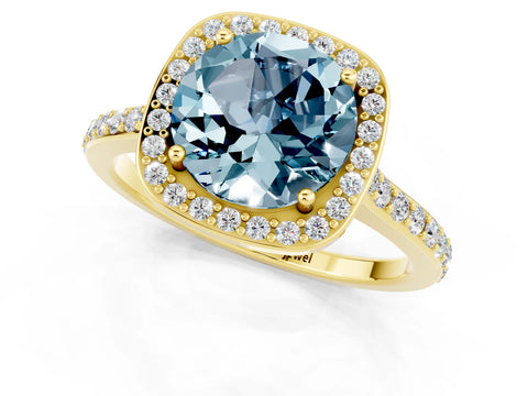 Yellow gold Round Cut Halo Round Diamond Pavé Band with Four-Prong Setting_1