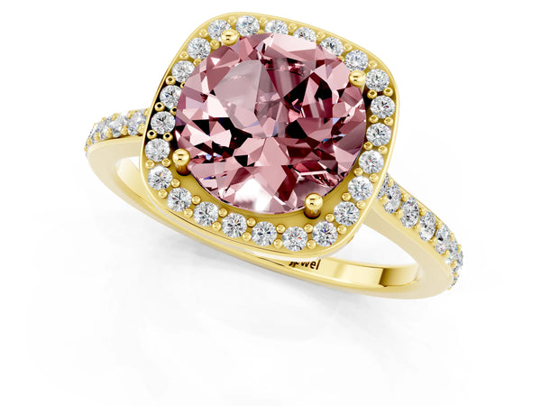 Yellow gold Round Cut Halo Round Diamond Pavé Band with Four-Prong Setting