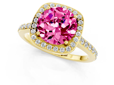 Yellow gold Round Cut Halo Round Diamond Pavé Band with Four-Prong Setting_1