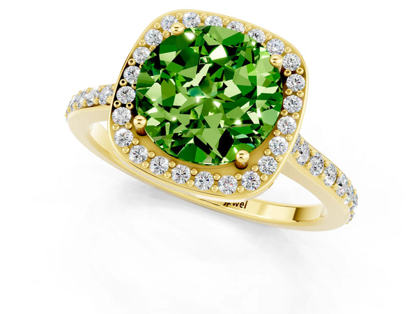 Yellow gold Round Cut Halo Round Diamond Pavé Band with Four-Prong Setting