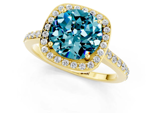 Yellow gold Round Cut Halo Round Diamond Pavé Band with Four-Prong Setting