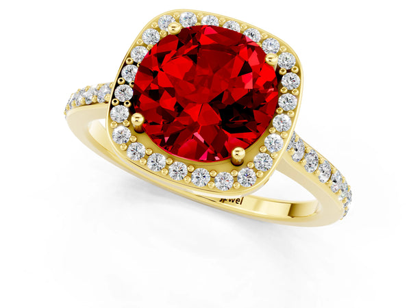Yellow gold Round Cut Halo Round Diamond Pavé Band with Four-Prong Setting