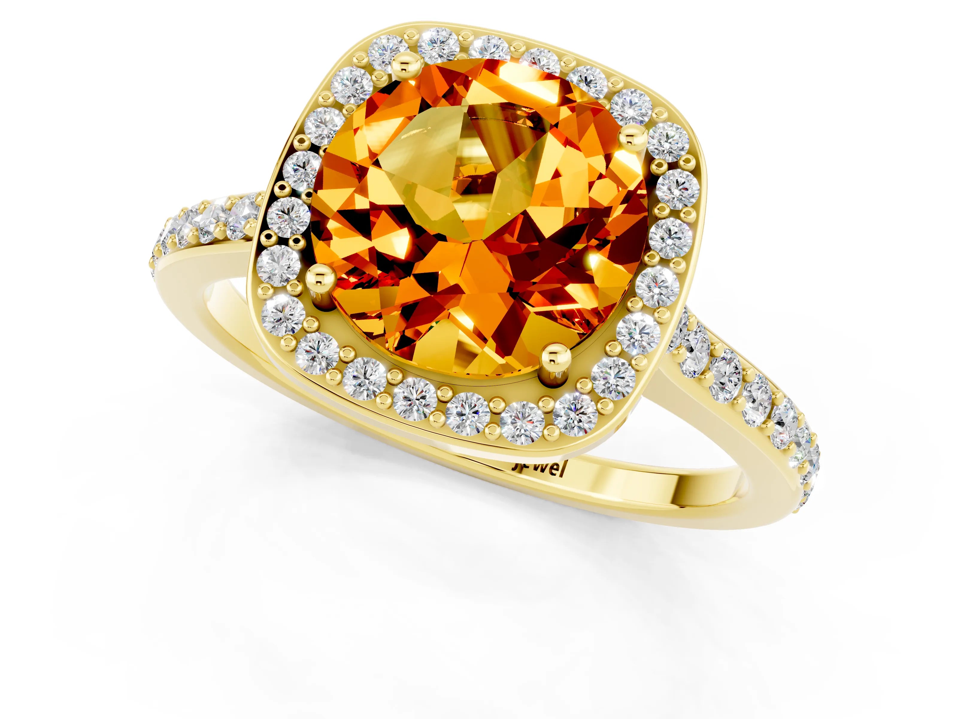 Yellow gold Round Cut Halo Round Diamond Pavé Band with Four-Prong Setting_1