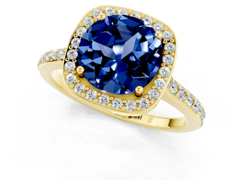 Yellow gold Round Cut Halo Round Diamond Pavé Band with Four-Prong Setting_1
