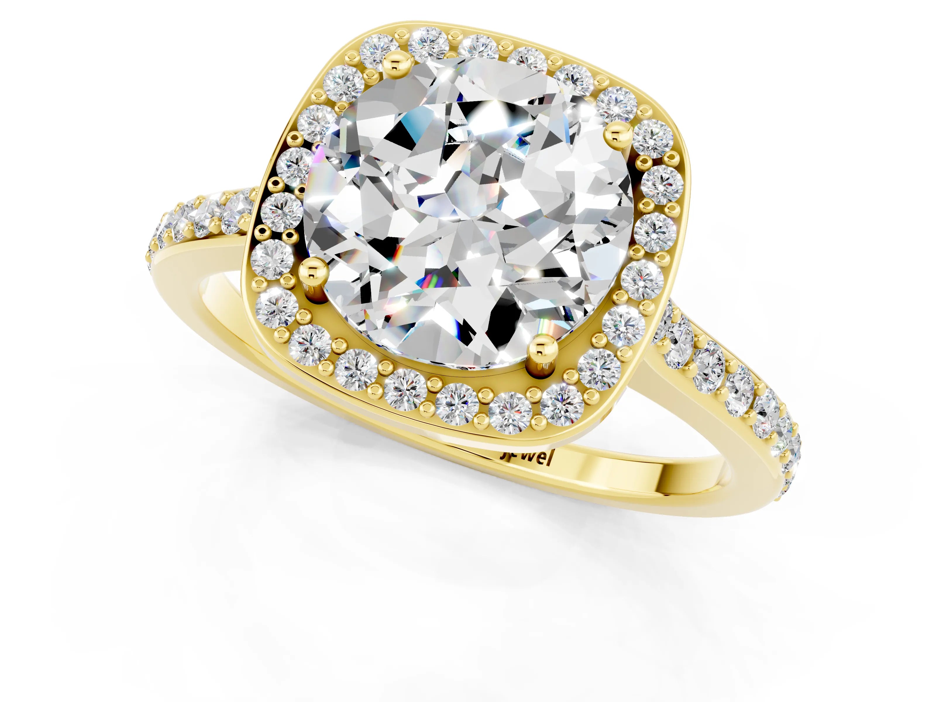 Yellow gold Round Cut Halo Round Diamond Pavé Band with Four-Prong Setting_1
