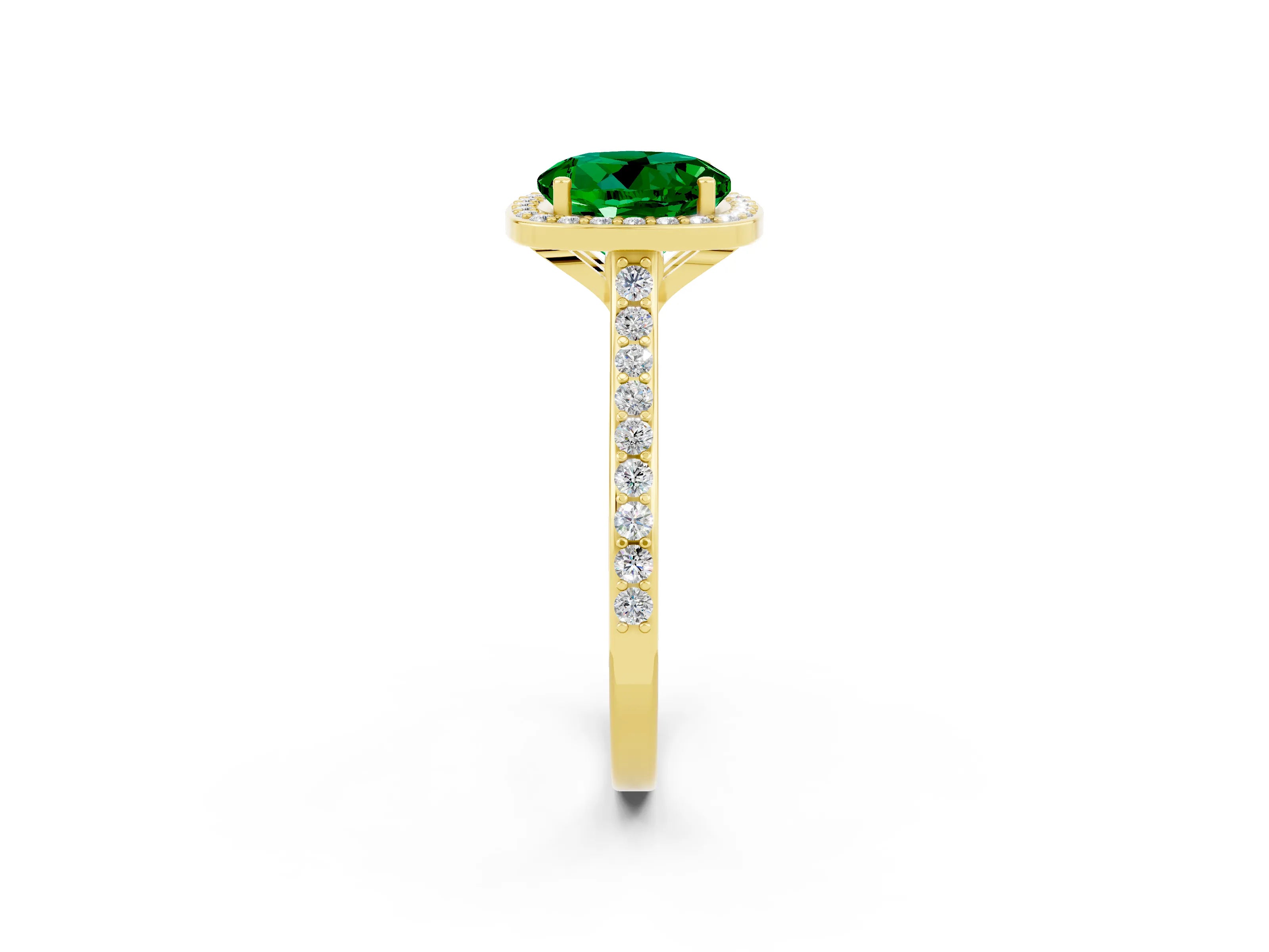 Yellow gold Round Cut Halo Round Diamond Pavé Band with Four-Prong Setting_2