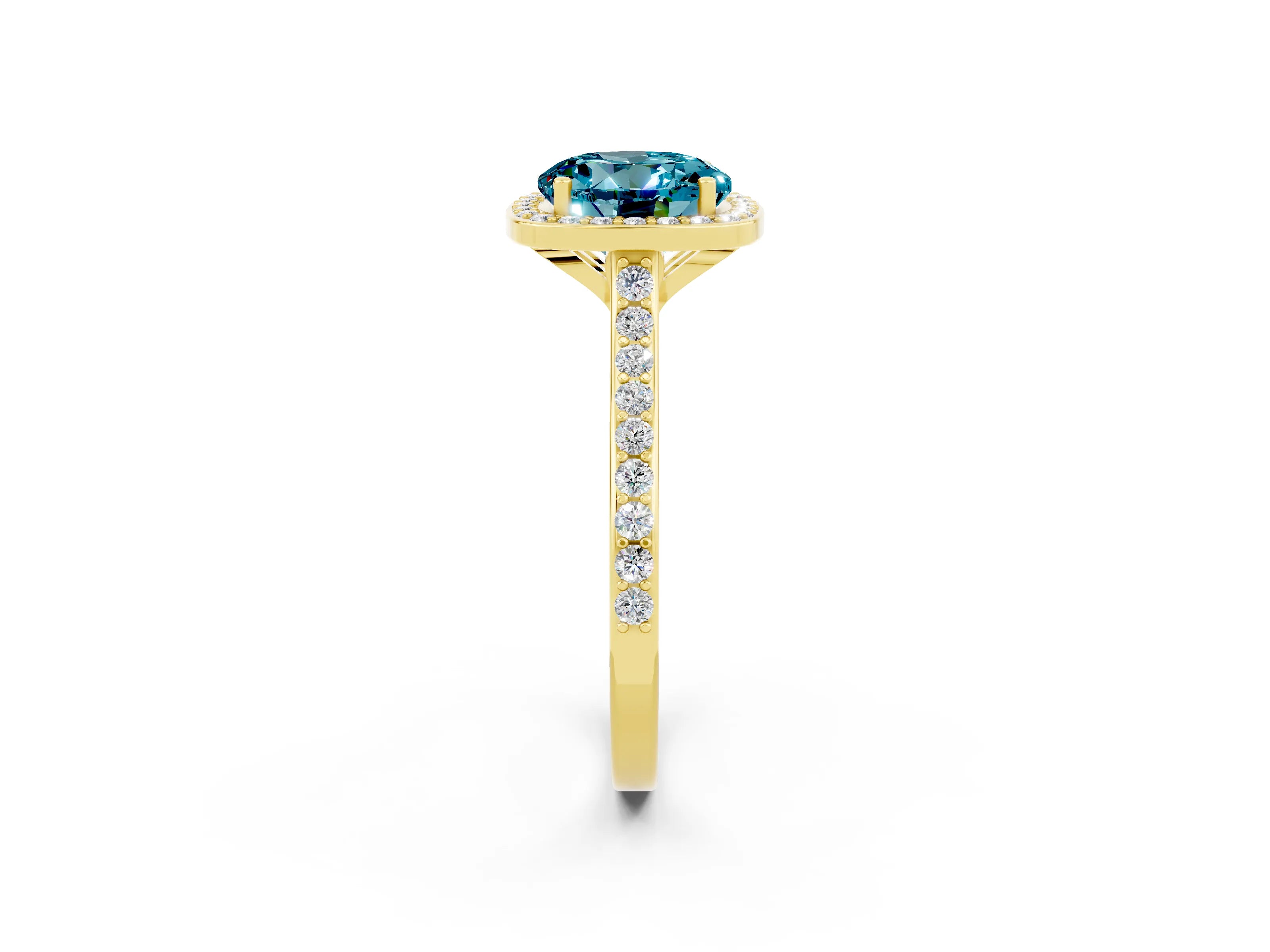Yellow gold Round Cut Halo Round Diamond Pavé Band with Four-Prong Setting_2