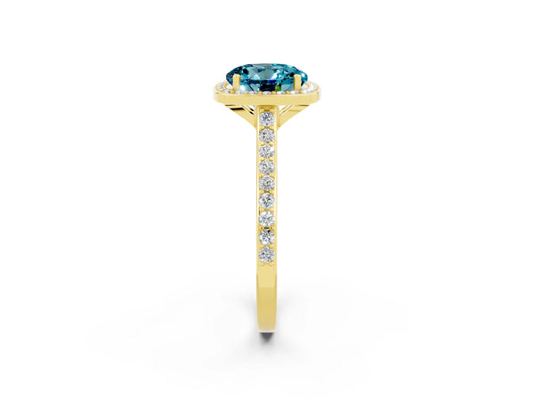 Yellow gold Round Cut Halo Round Diamond Pavé Band with Four-Prong Setting