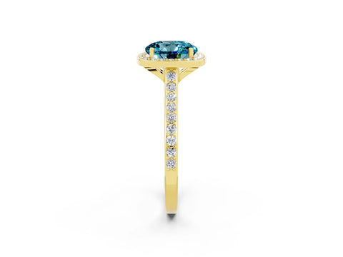Yellow gold Round Cut Halo Round Diamond Pavé Band with Four-Prong Setting_2