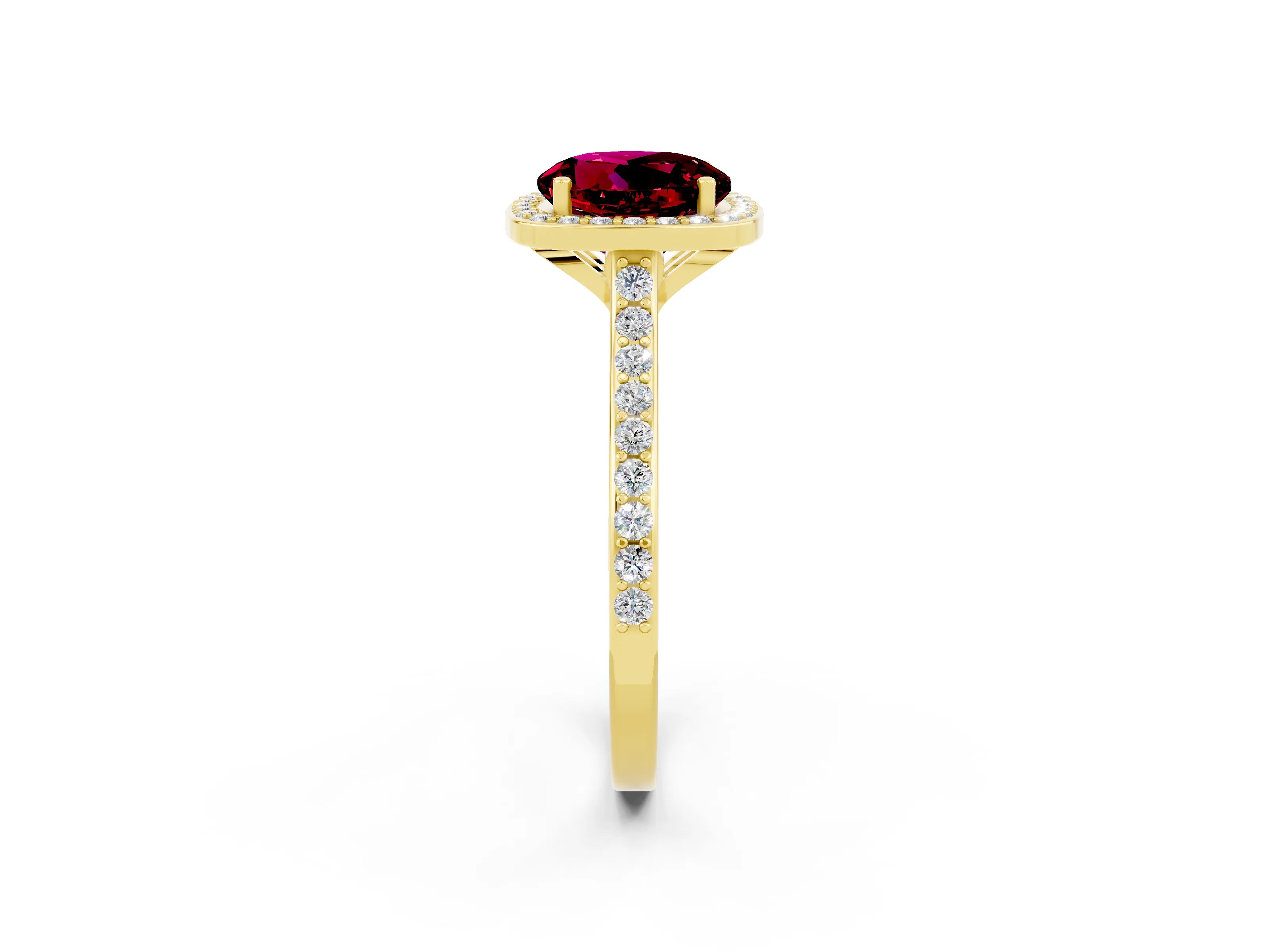 Yellow gold Round Cut Halo Round Diamond Pavé Band with Four-Prong Setting_2