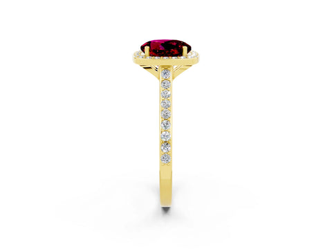 Yellow gold Round Cut Halo Round Diamond Pavé Band with Four-Prong Setting_2
