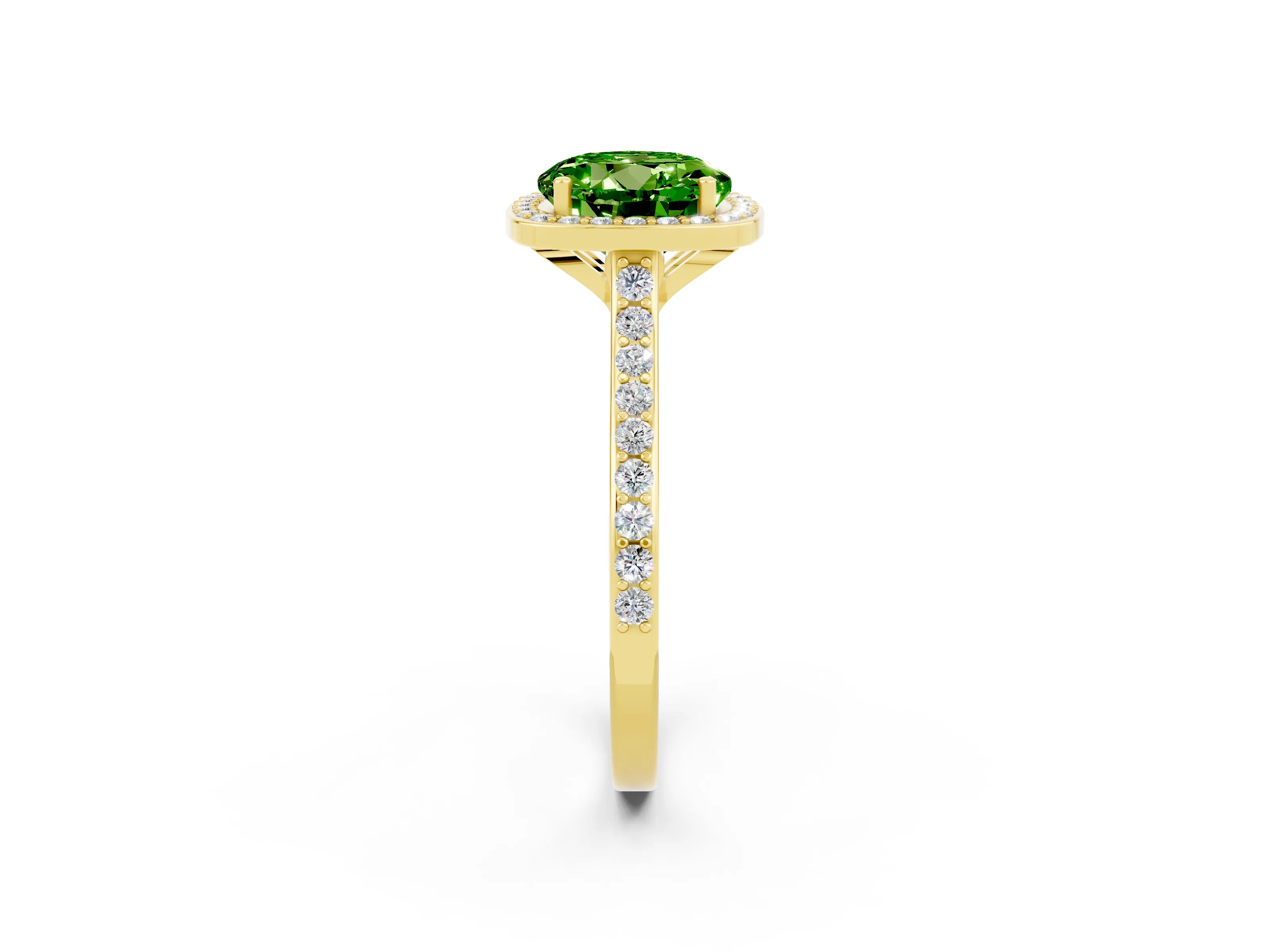 Yellow gold Round Cut Halo Round Diamond Pavé Band with Four-Prong Setting_2