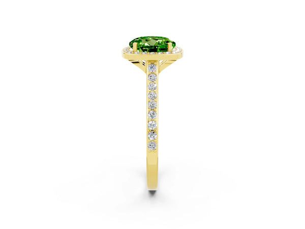 Yellow gold Round Cut Halo Round Diamond Pavé Band with Four-Prong Setting