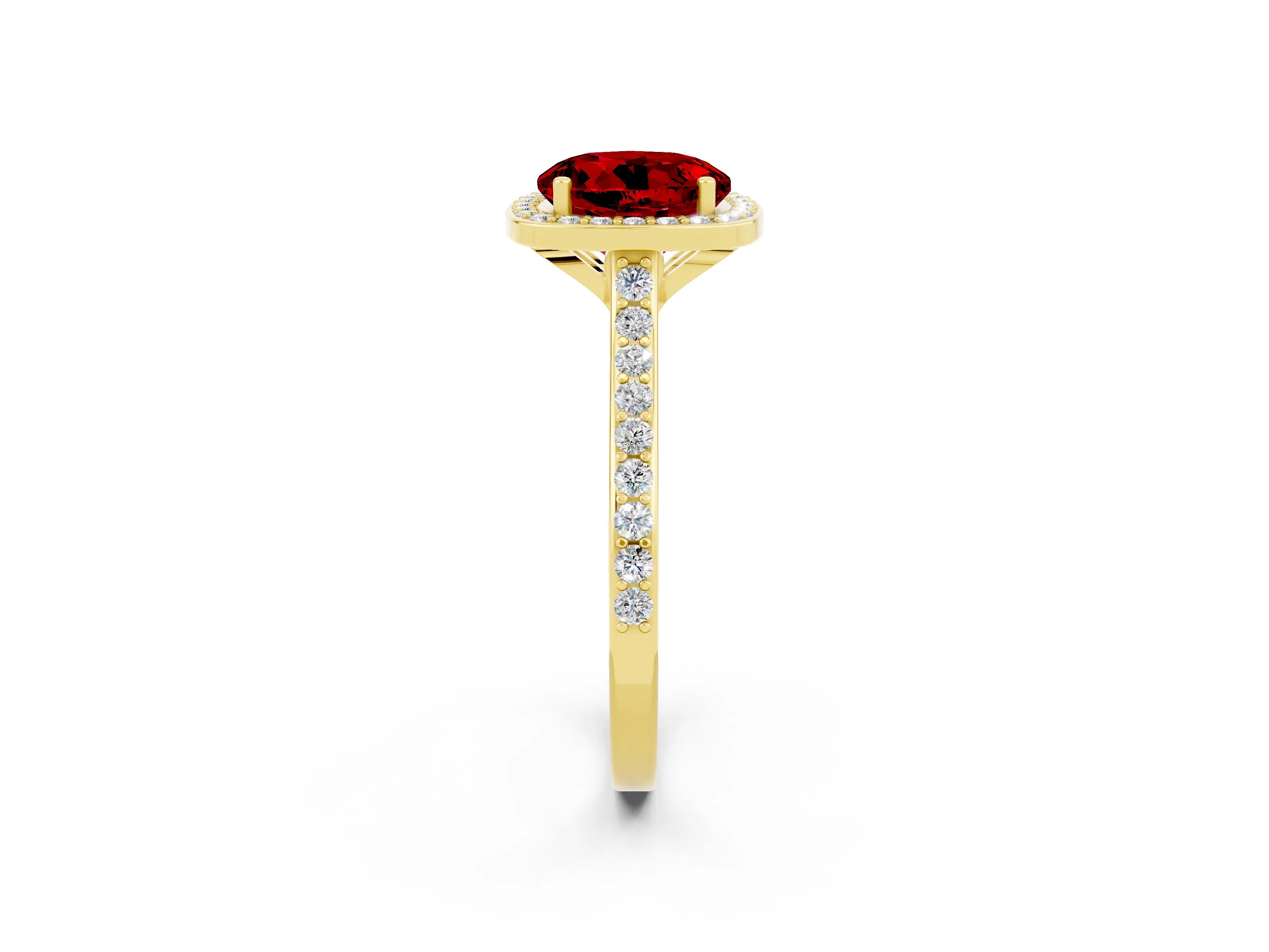 Yellow gold Round Cut Halo Round Diamond Pavé Band with Four-Prong Setting_2