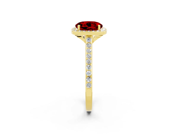 Yellow gold Round Cut Halo Round Diamond Pavé Band with Four-Prong Setting