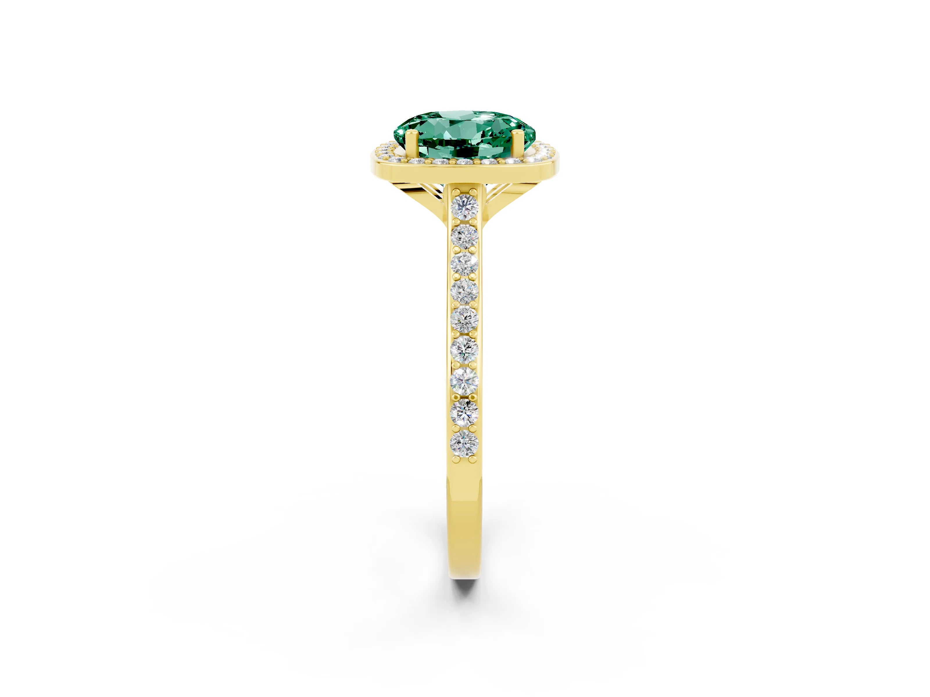 Yellow gold Round Cut Halo Round Diamond Pavé Band with Four-Prong Setting_2