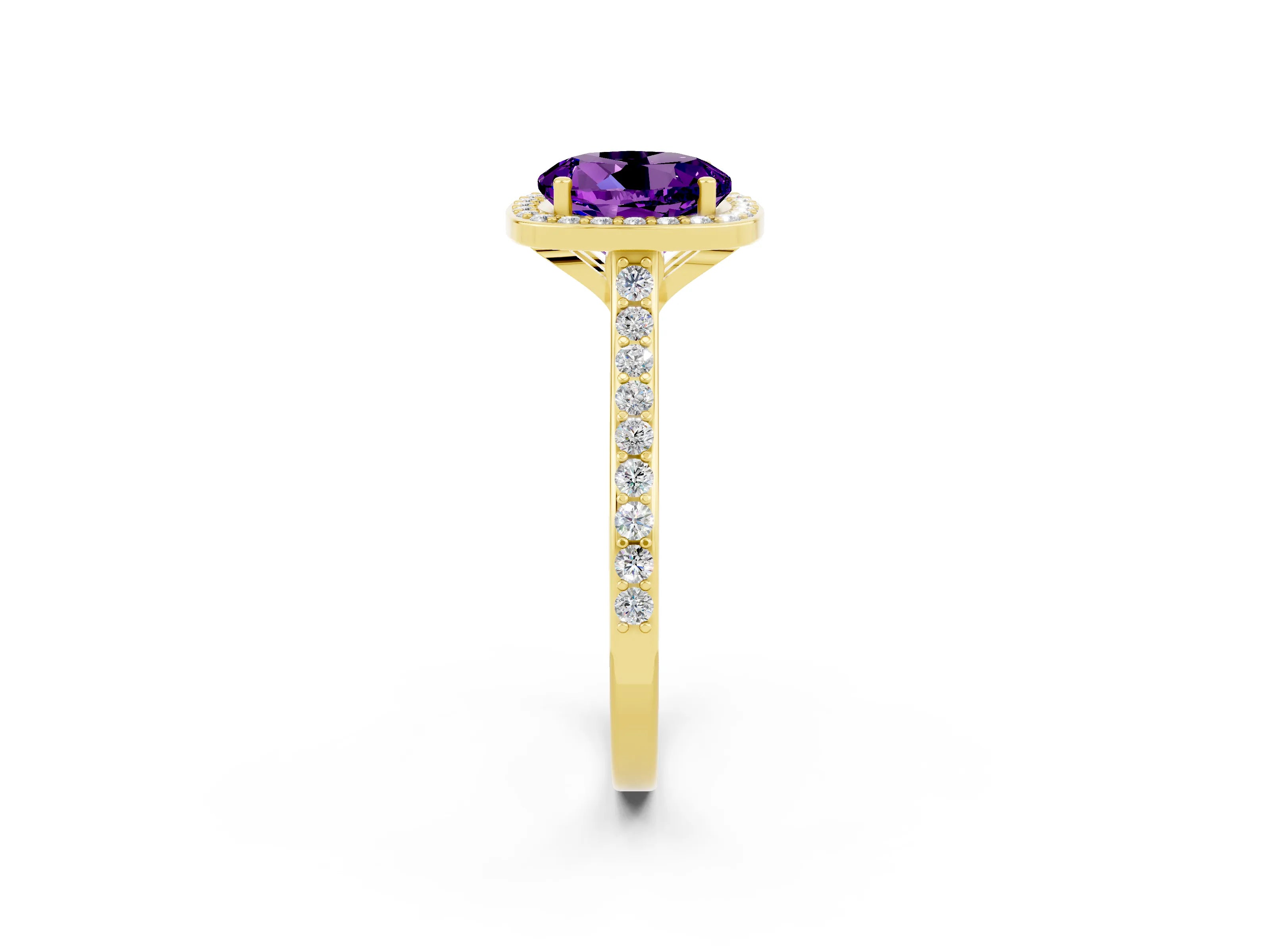 Yellow gold Round Cut Halo Round Diamond Pavé Band with Four-Prong Setting_2