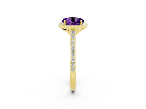 Yellow gold Round Cut Halo Round Diamond Pavé Band with Four-Prong Setting_2