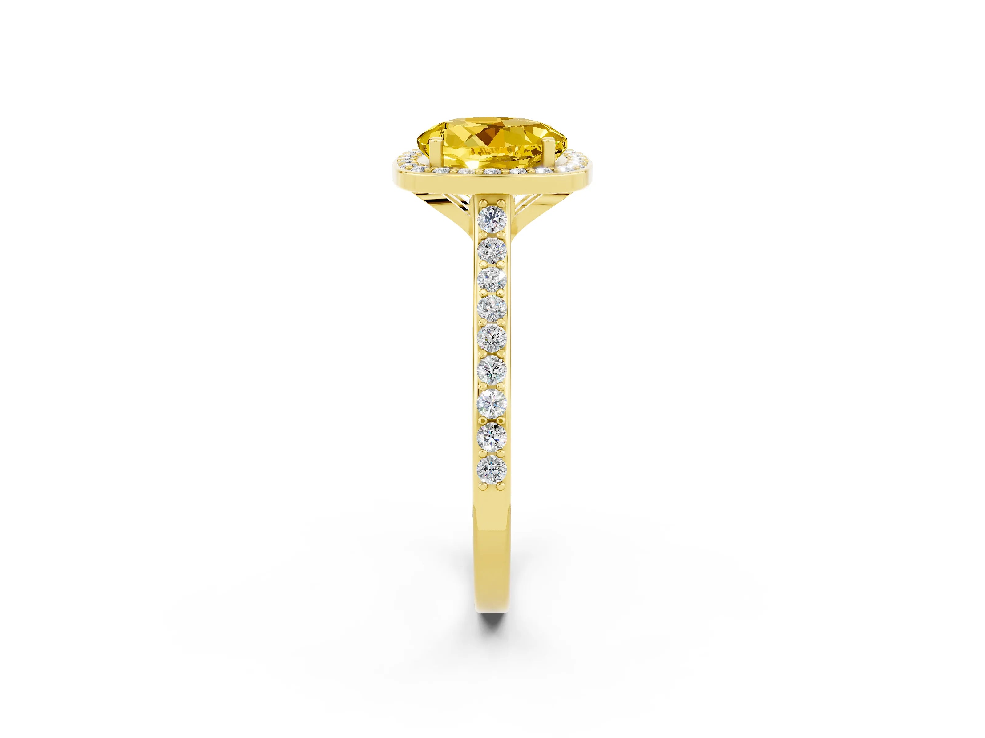 Yellow gold Round Cut Halo Round Diamond Pavé Band with Four-Prong Setting_2
