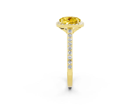 Yellow gold Round Cut Halo Round Diamond Pavé Band with Four-Prong Setting_2