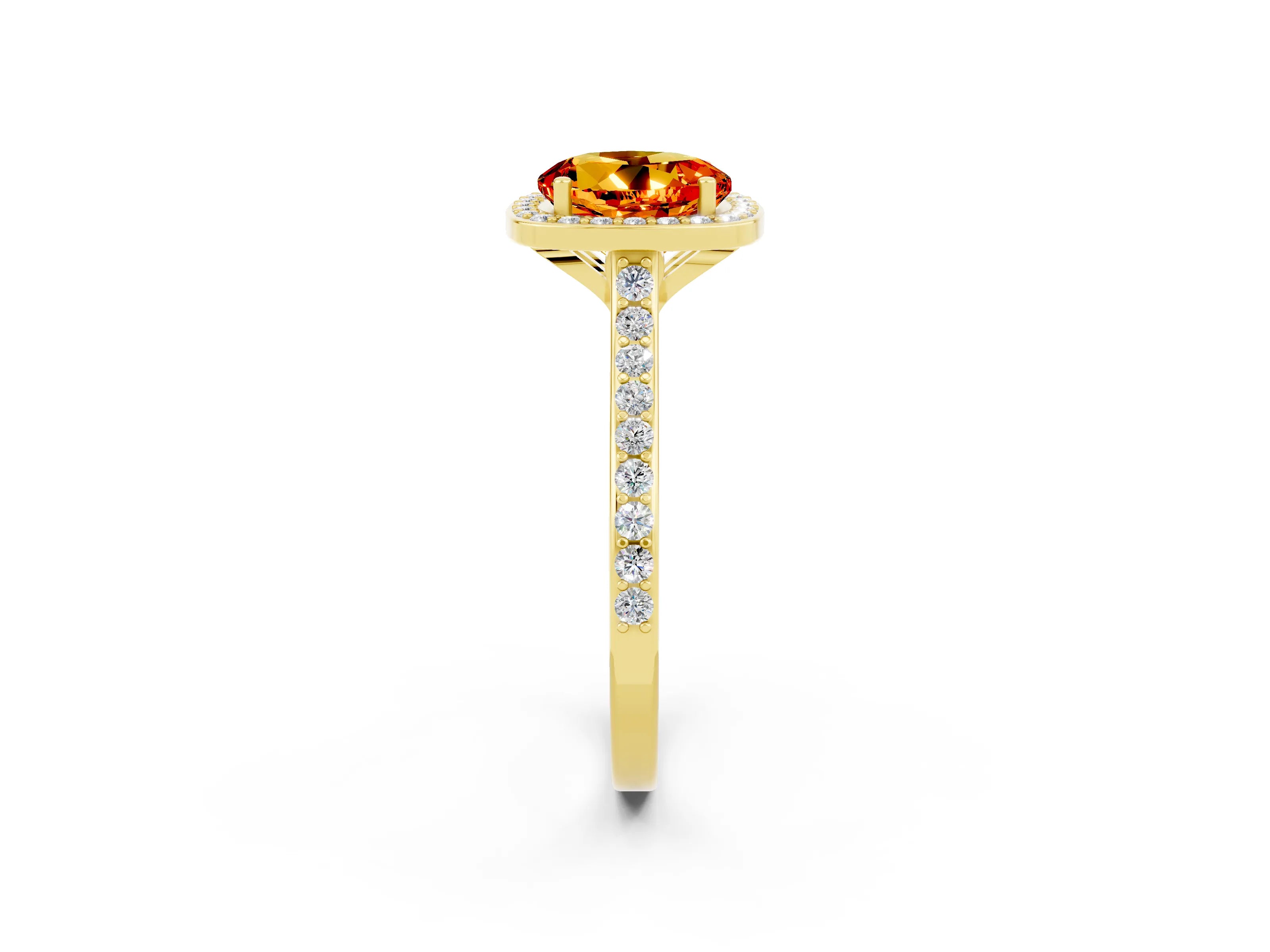 Yellow gold Round Cut Halo Round Diamond Pavé Band with Four-Prong Setting_2