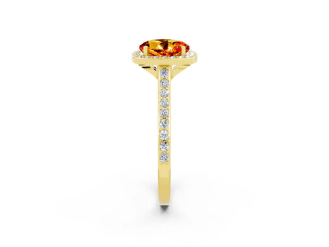 Yellow gold Round Cut Halo Round Diamond Pavé Band with Four-Prong Setting_2