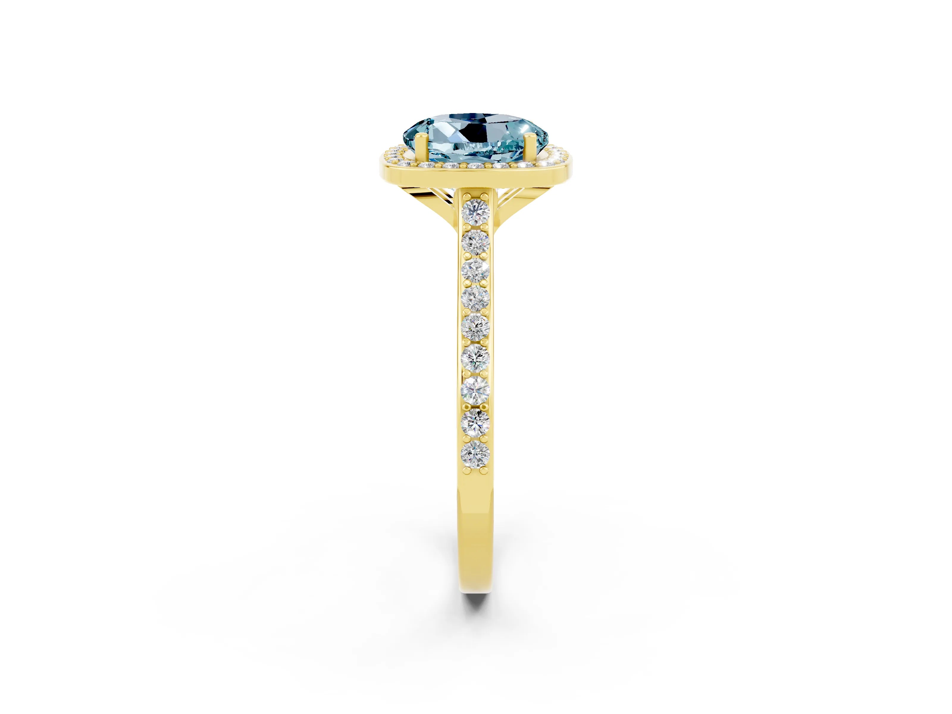 Yellow gold Round Cut Halo Round Diamond Pavé Band with Four-Prong Setting_2