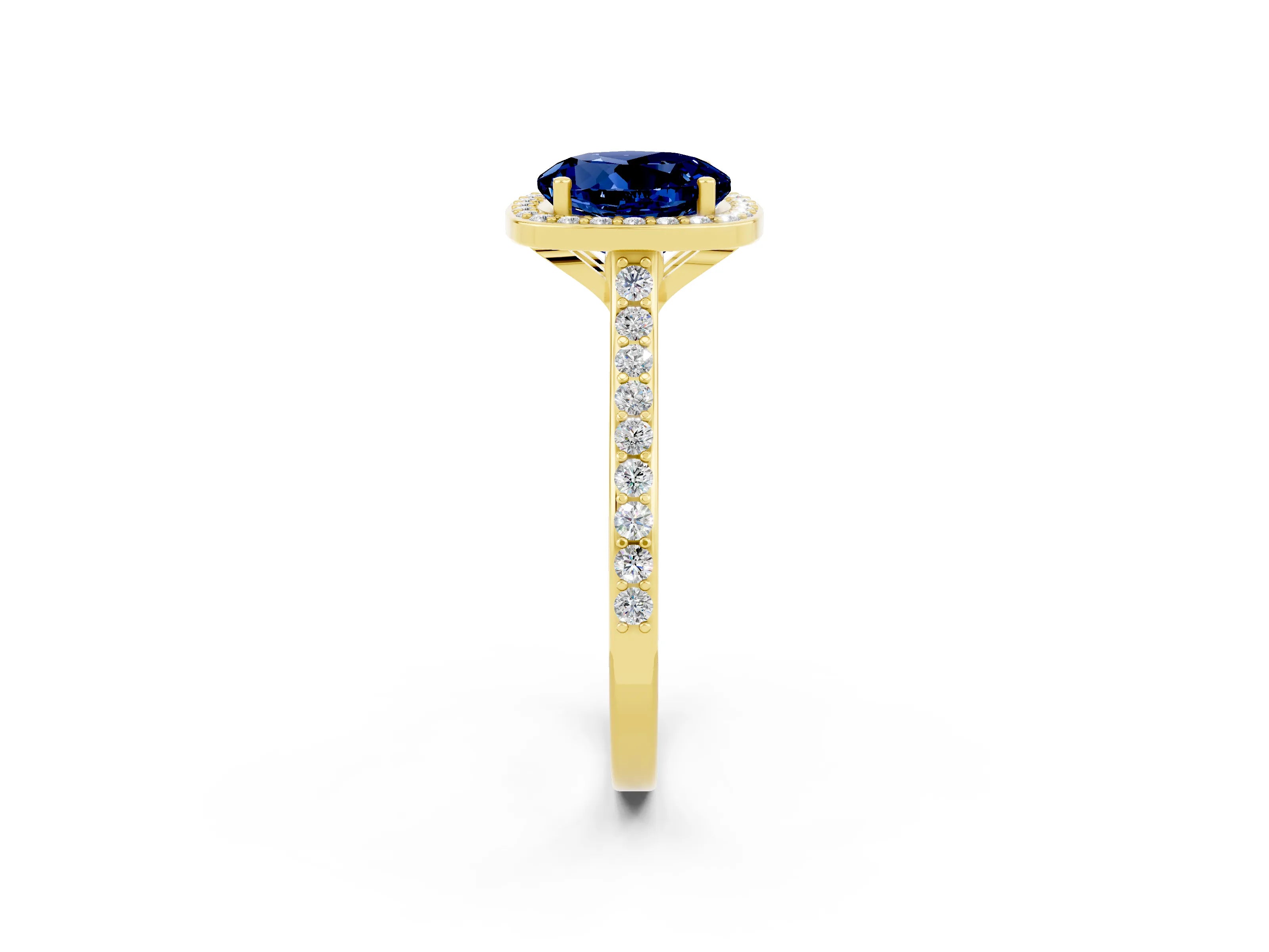 Yellow gold Round Cut Halo Round Diamond Pavé Band with Four-Prong Setting_2
