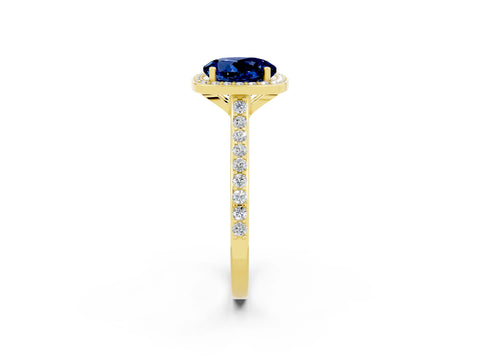 Yellow gold Round Cut Halo Round Diamond Pavé Band with Four-Prong Setting_2