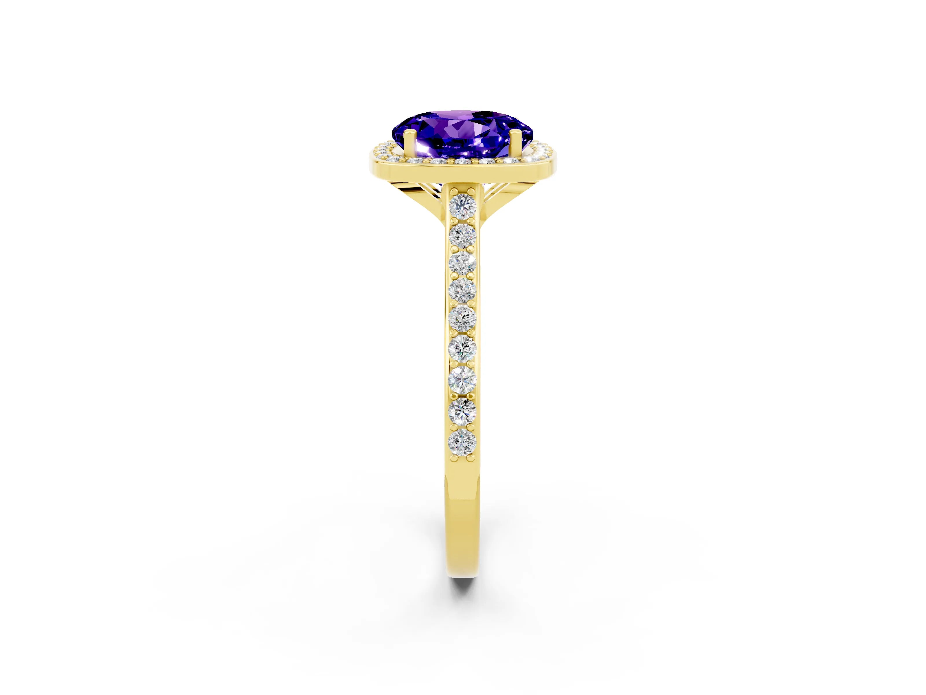 Yellow gold Round Cut Halo Round Diamond Pavé Band with Four-Prong Setting_2