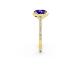 Yellow gold Round Cut Halo Round Diamond Pavé Band with Four-Prong Setting_2