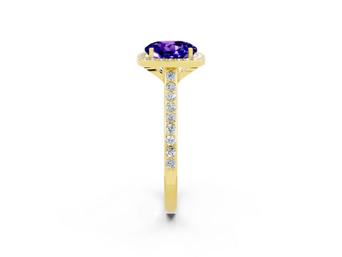 Yellow gold Round Cut Halo Round Diamond Pavé Band with Four-Prong Setting_2