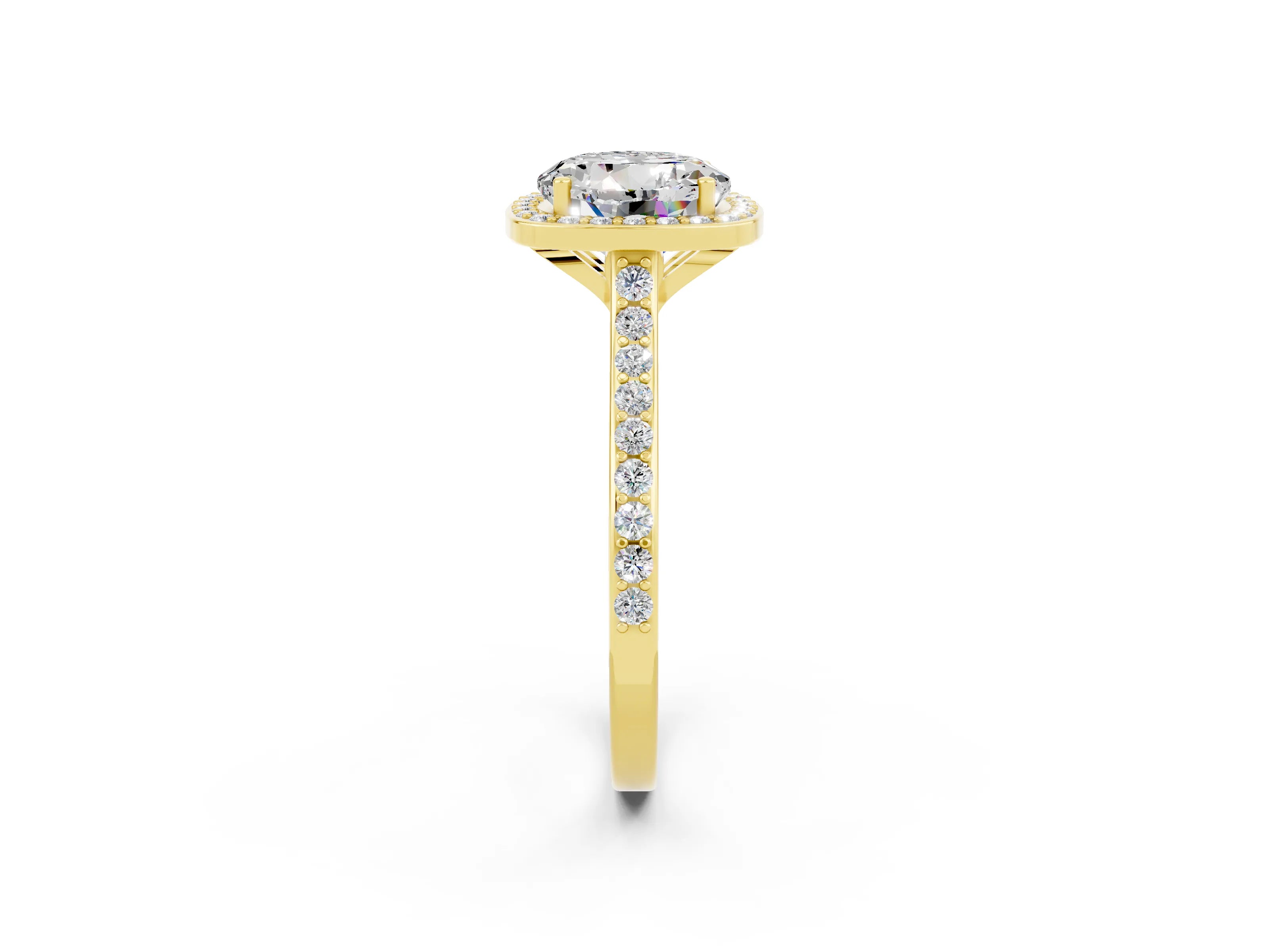 Yellow gold Round Cut Halo Round Diamond Pavé Band with Four-Prong Setting_2