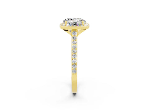 Yellow gold Round Cut Halo Round Diamond Pavé Band with Four-Prong Setting_2