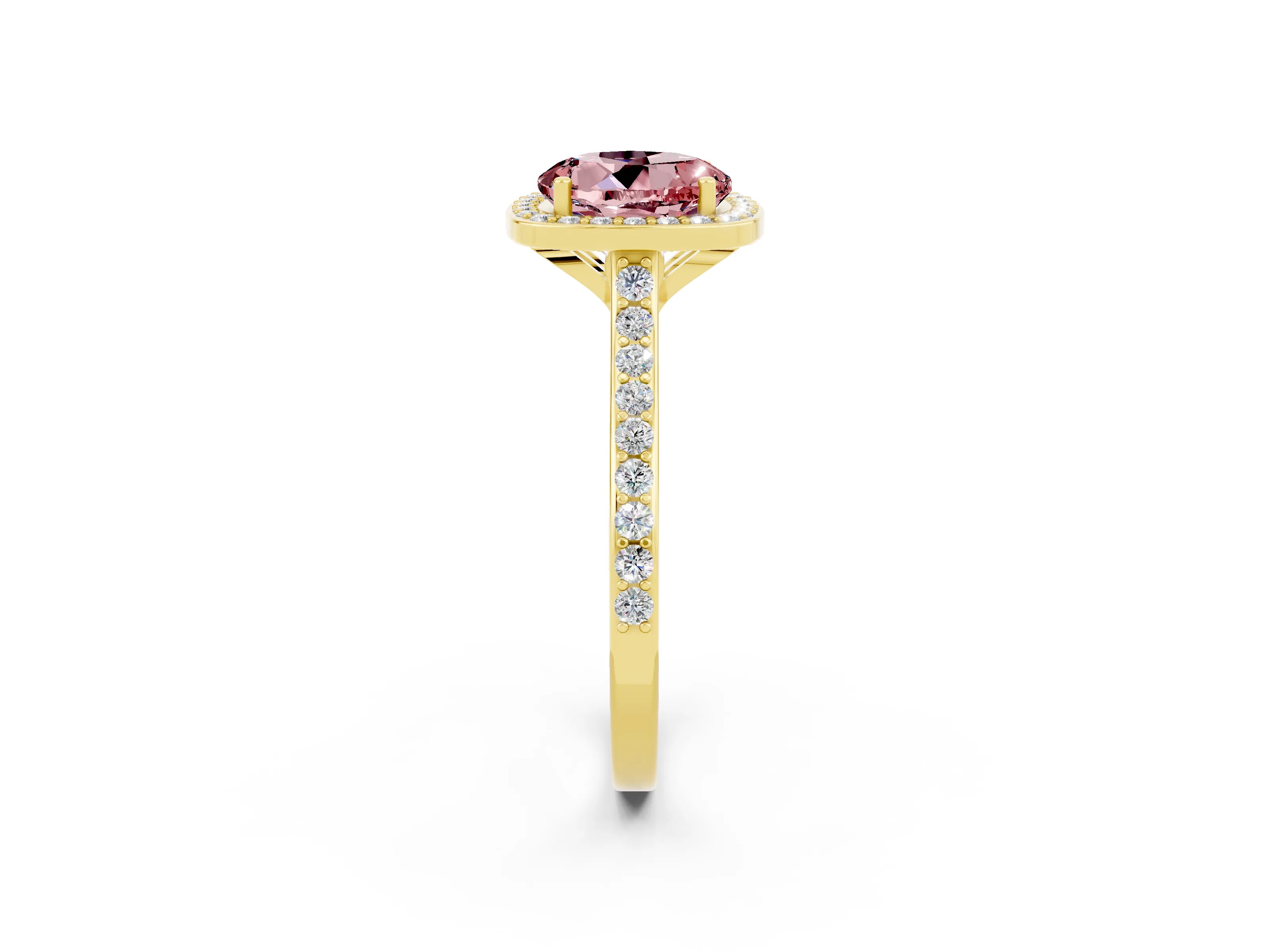 Yellow gold Round Cut Halo Round Diamond Pavé Band with Four-Prong Setting_2