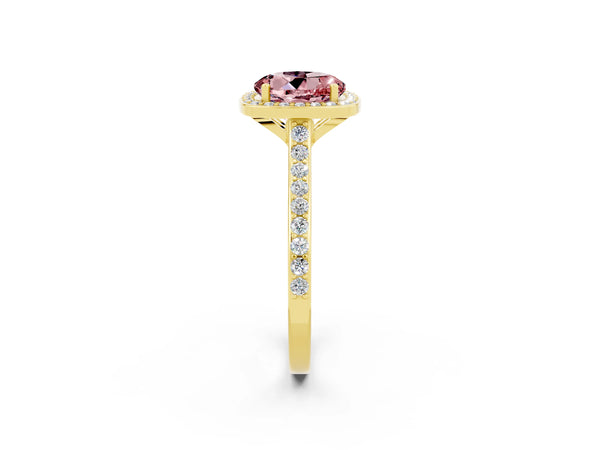 Yellow gold Round Cut Halo Round Diamond Pavé Band with Four-Prong Setting