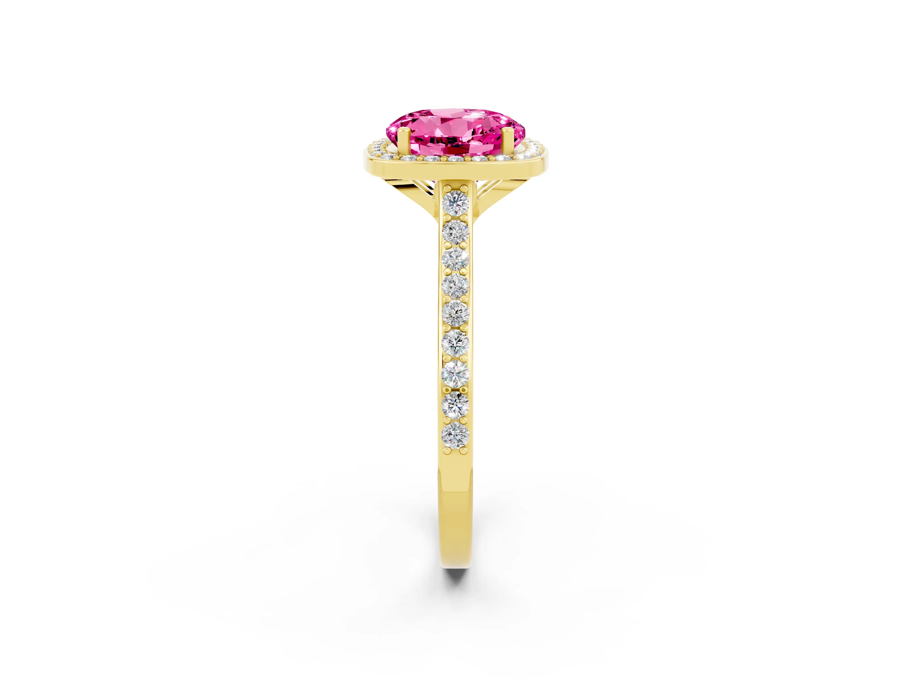 Yellow gold Round Cut Halo Round Diamond Pavé Band with Four-Prong Setting_2