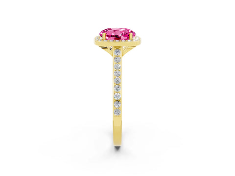 Yellow gold Round Cut Halo Round Diamond Pavé Band with Four-Prong Setting_2
