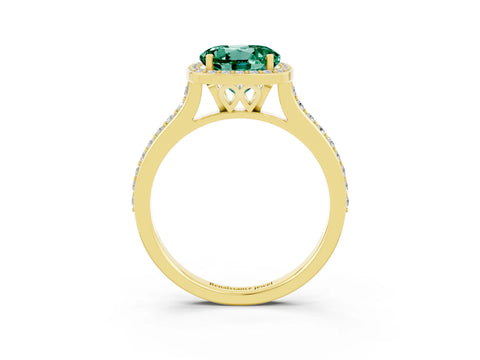 Yellow gold Round Cut Halo Round Diamond Pavé Band with Four-Prong Setting_3