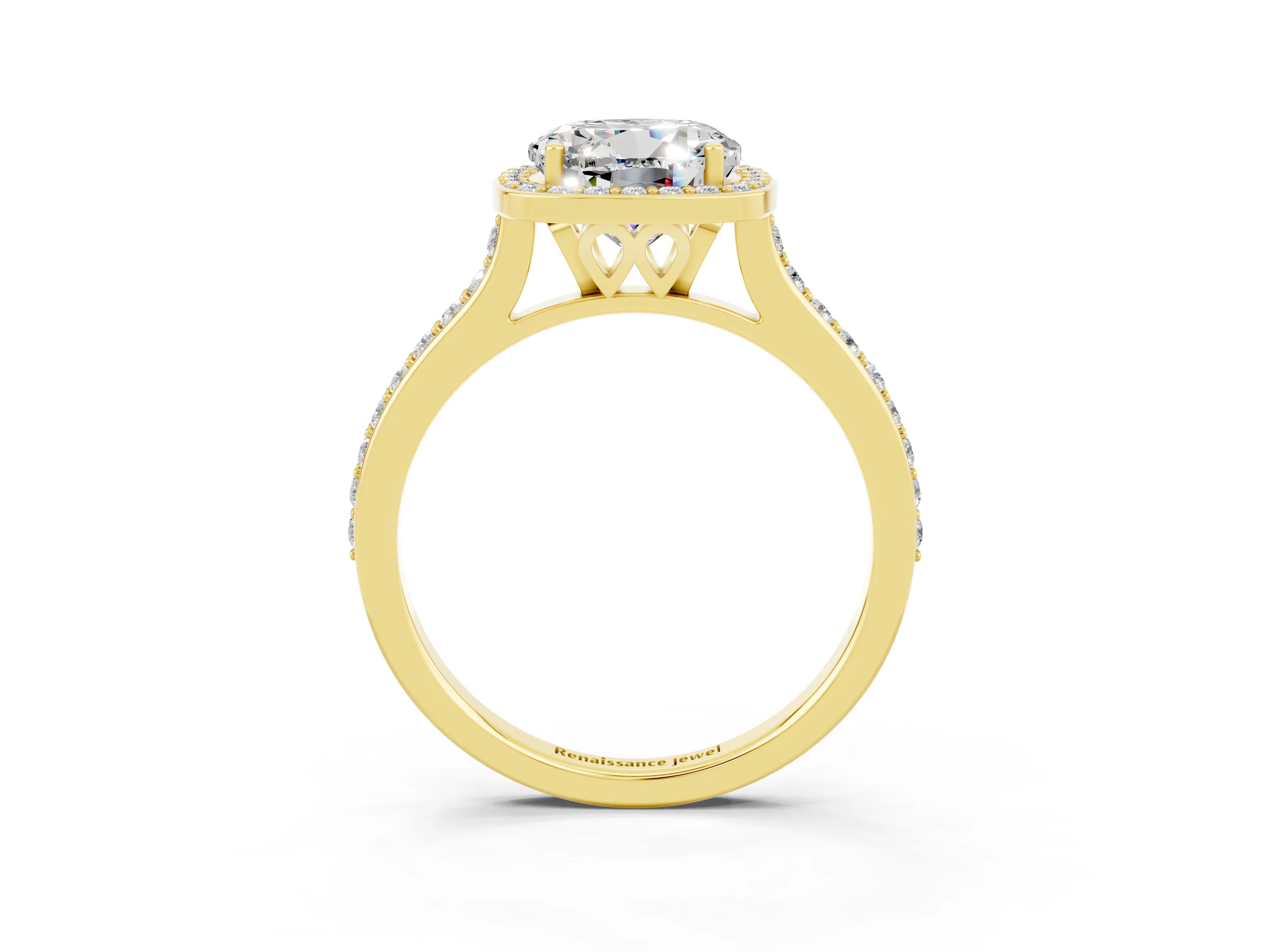 Yellow gold Round Cut Halo Round Diamond Pavé Band with Four-Prong Setting_3